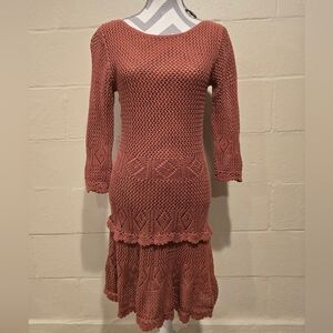 Women's Moda International Vintage Cotton Crochet Dress Rust  Medium.